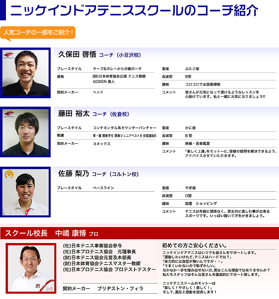 ニッケインドアのコーチ紹介